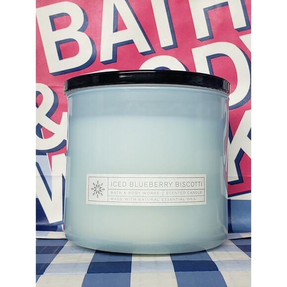 BBW Iced Blueberry Biscotti Glass Lid Large 3 Wick Candle Home Fragrance Decor - Picture 1 of 3